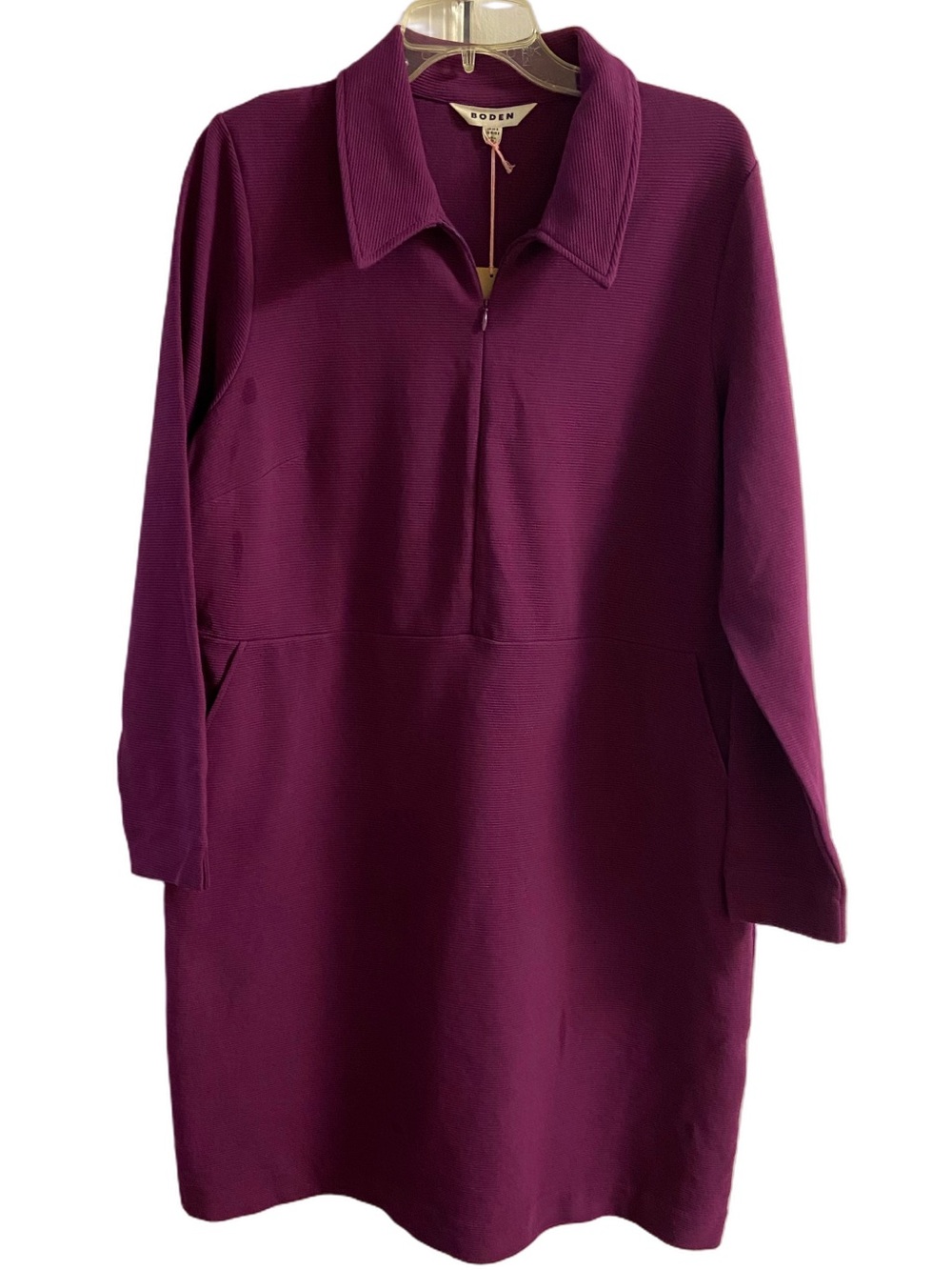 Boden Cam Zip Up Ottoman Dress Purple Ribbed Pockets Long Sleeves Sz 16-18 NWT - Picture 2 of 8